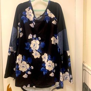 LoveUDear Women’s Size L Blue Floral Tunic Blouse Long Sleeve